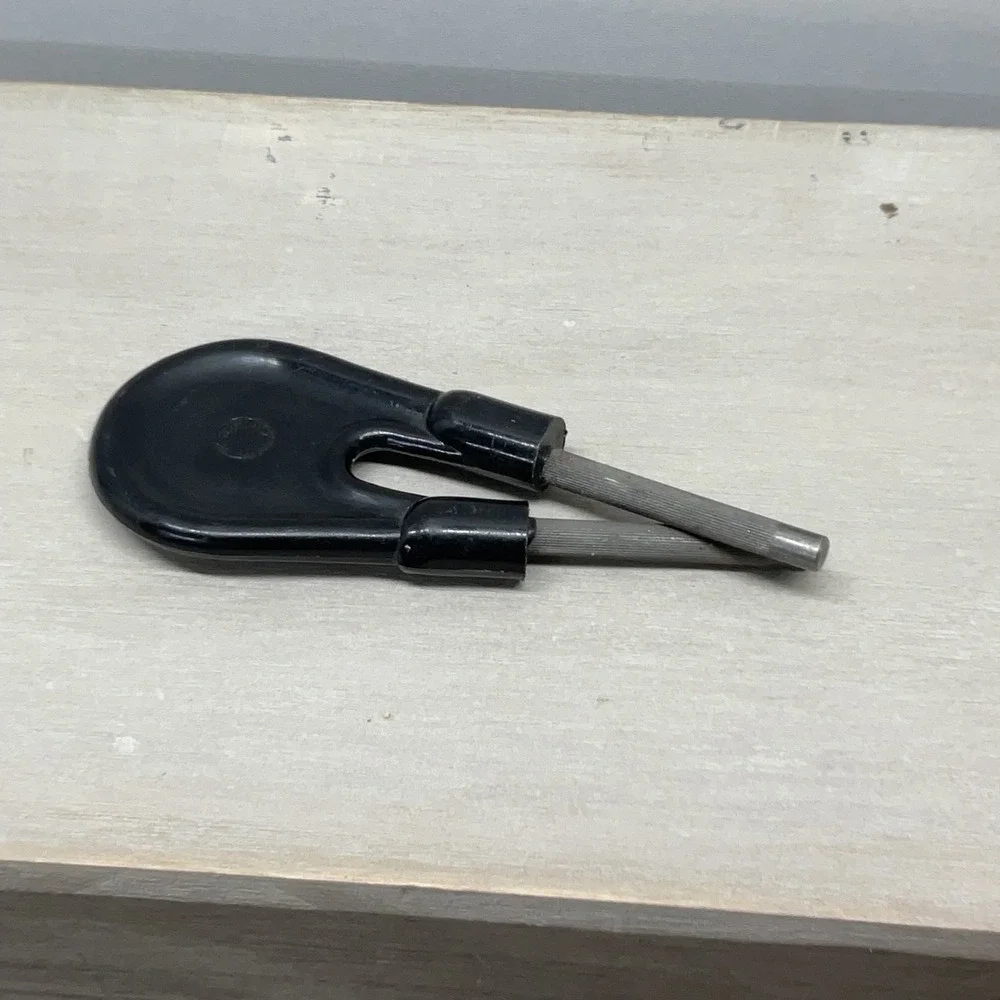 Vintage Made in Germany Handheld V-Shape Knife Sharpener Black Handle 4.25in